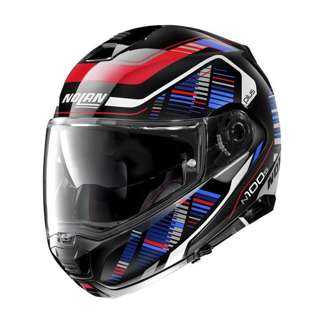 Casco Modulare N100-5 P Starboard N-com 048 Glossy Black Red Blue Nolan